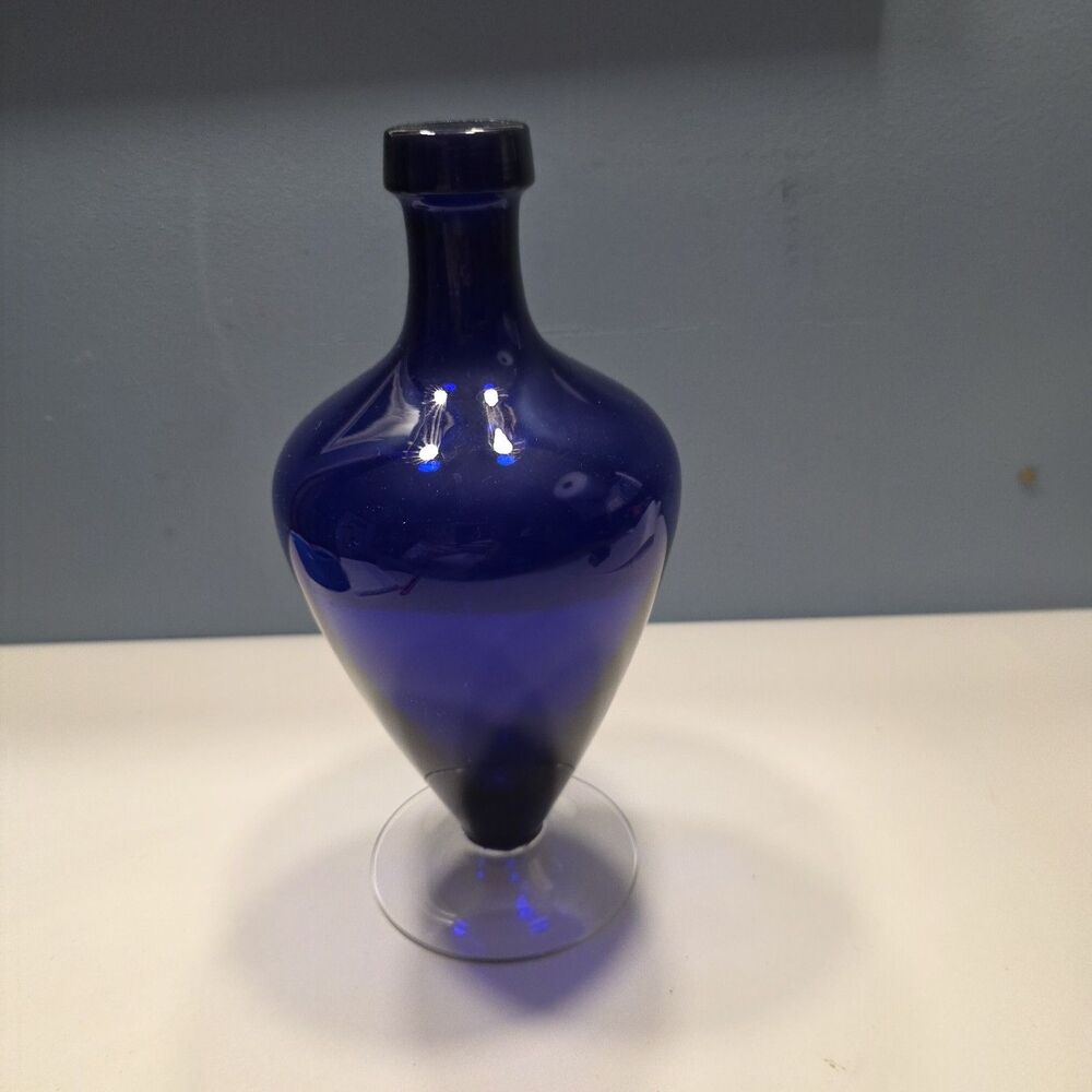 Vintage Large Cobalt Blue & Clear  Glass VASE 9.5 Inches Tall